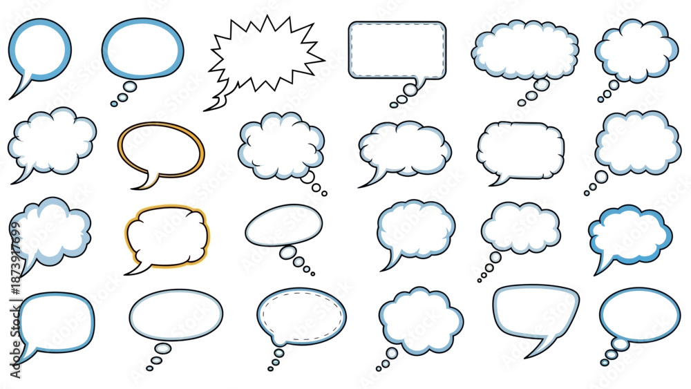 Fototapeta premium Assortment of Comic Speech Bubbles in Various Shapes and Styles.