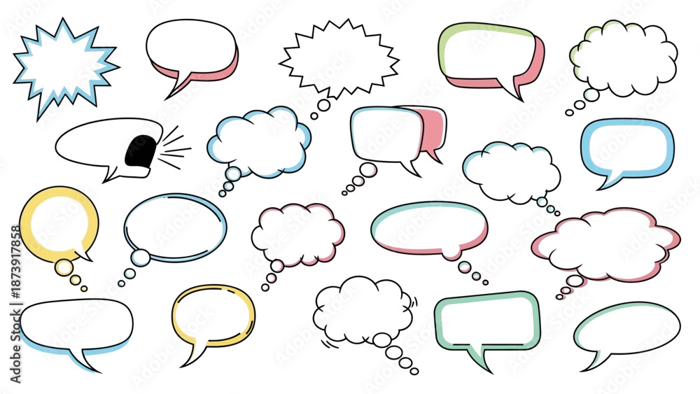 Fototapeta premium Assorted Comic Speech Bubbles with Outlines and Various Shapes Isolated.