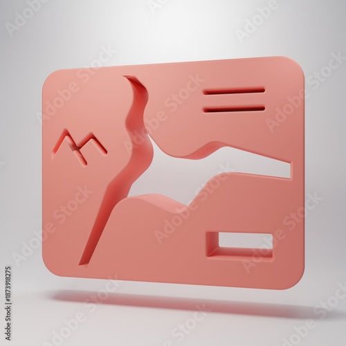 Pink Topographic map with route and coordinates icon isolated on pink background. Minimalism concept. 3D render illustration