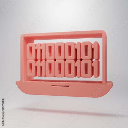 Pink Binary code icon isolated on pink background. Minimalism concept. 3D render illustration