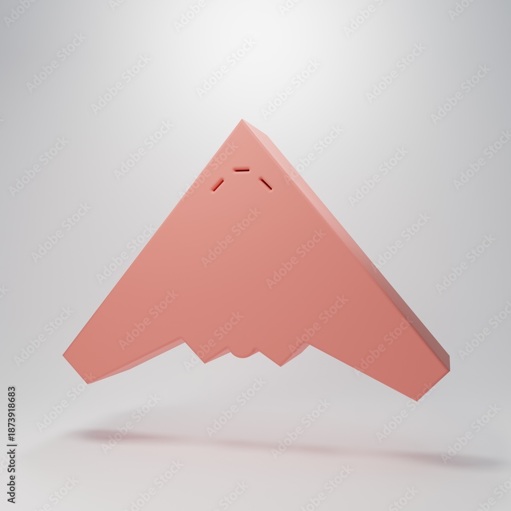 Fototapeta premium Pink Jet fighter icon isolated on pink background. Military aircraft. Minimalism concept. 3D render illustration