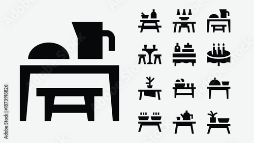 Dining table furniture icons set