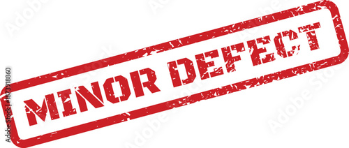 Textured red rubber stamp featuring the words MINOR DEFECT for indicating slight imperfections with a grunge effect