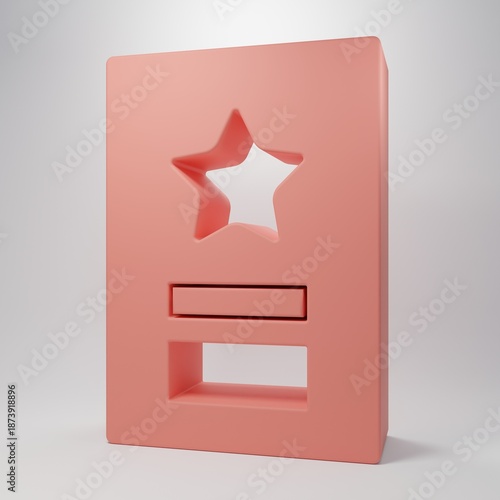 Pink Greeting card icon isolated on pink background. Celebration poster template for invitation or greeting card. Minimalism concept. 3D render illustration