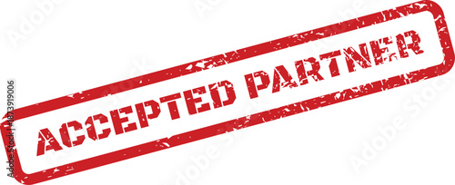 Textured red rubber stamp marking an accepted partner status for business agreements or collaborative ventures