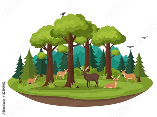 Peaceful Forest Scene with Deer and Lush Trees A Nature-Inspired Illustration