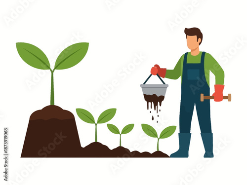 Gardener Fertilizing Plants A Vector Illustration of Agriculture and Plant Care, Gardening