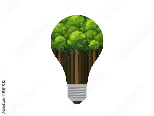 Eco-Friendly Idea Forest Inside a Light Bulb Representing Sustainable Innovation and Green Energy