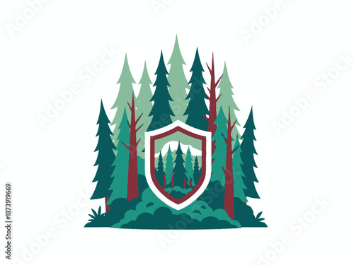 Forest Protection Emblem A shield embracing the trees, symbolizing nature's safeguard and preservation