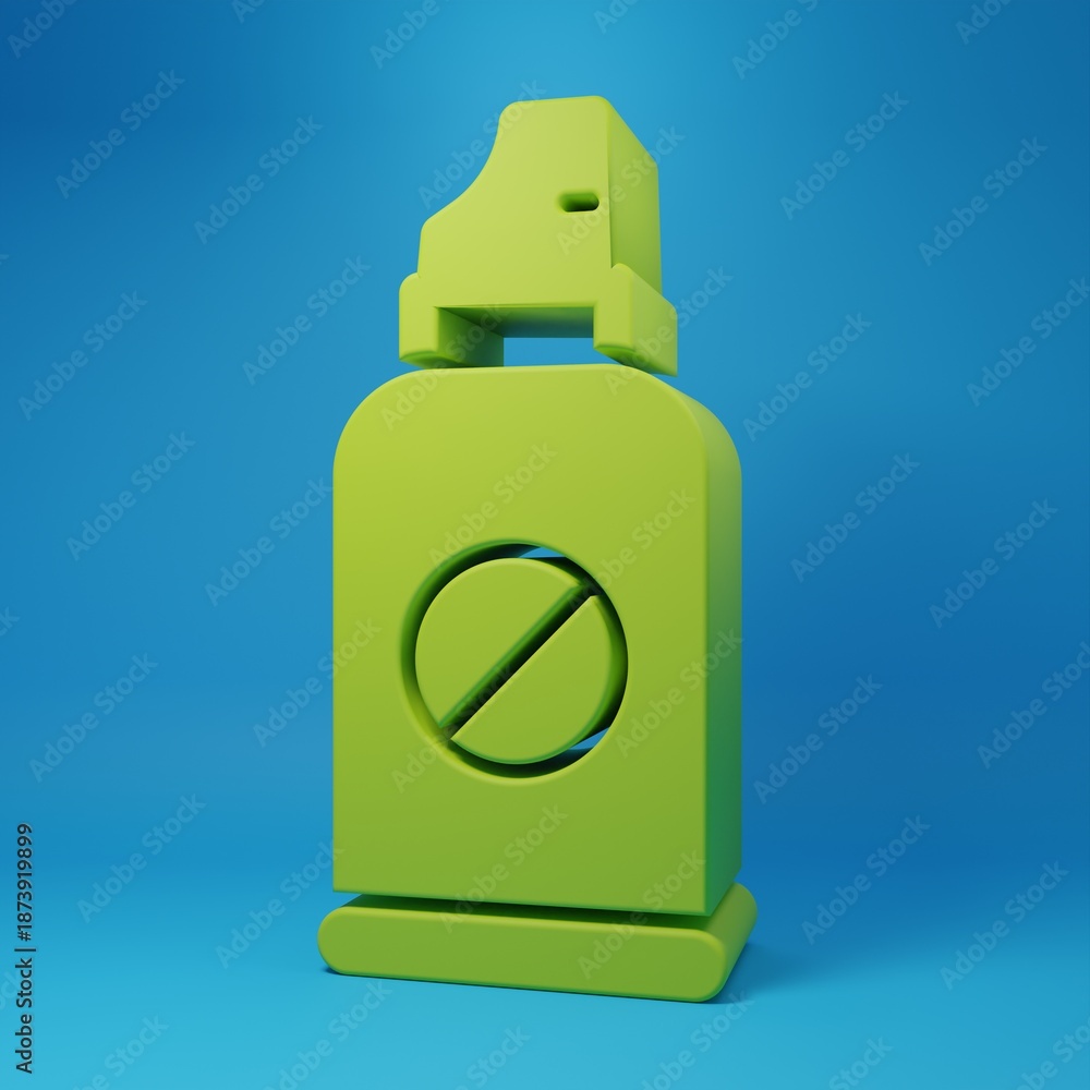 Fototapeta premium Green Spray against insects icon isolated on blue background. Minimalism concept. 3D render illustration