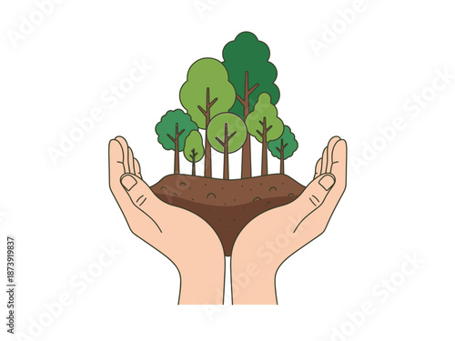Hands cradling a thriving forest A symbol of conservation and environmental protection