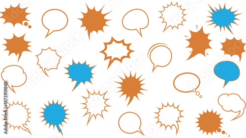 Assorted Comic Speech Bubbles in Various Shapes and Colors, Vector Illustration