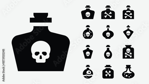 Poison and toxic warning icons set