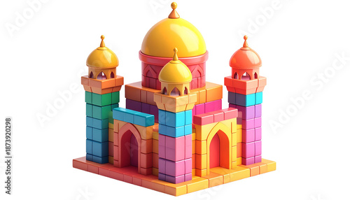 A colorful, cartoonish architectural rendering of a Middle Eastern palace