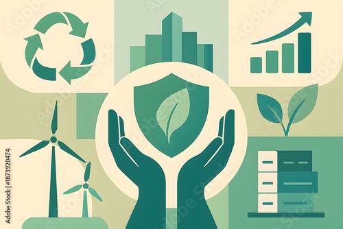 Sustainable Development and ESG Concept Green City Renewable Energy Hands Holding Plant