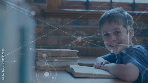 Animation of network of connections over schoolboy writing