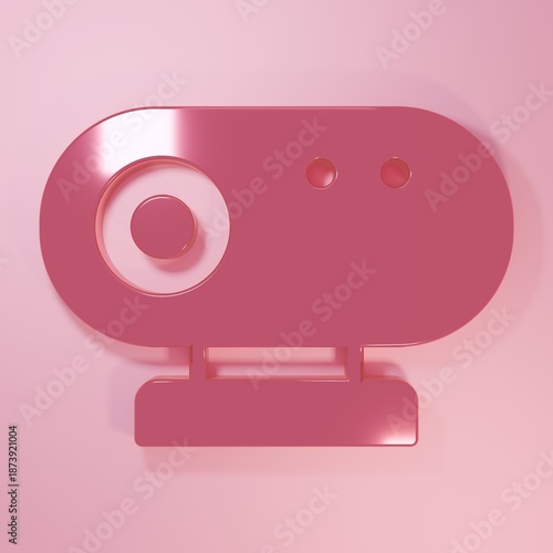 Pink Web camera icon isolated on pink background. Chat camera. Webcam icon. Minimalism concept. 3D render illustration