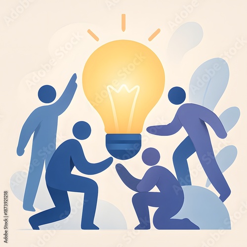 Teamwork and Collaboration Concept with Light Bulb Idea Illustration