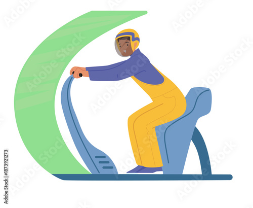 Male citizen cartoon character piloting innovative transport vehicle isolated on white background