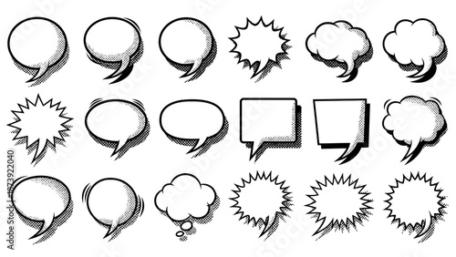 Comic Book Speech Bubbles Collection: Various Shapes and Styles in Black and White