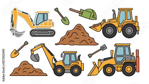Construction Equipment and Supplies: A vibrant collection of construction equipment and tools essential for building and development.