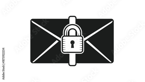 Secure email concept an envelope with a padlock symbol in black and white
