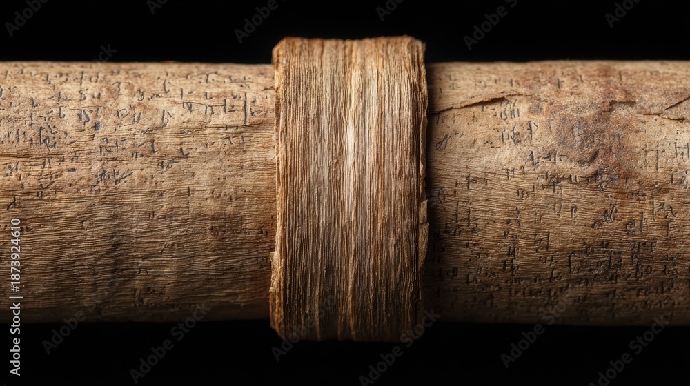 Fototapeta premium Examining scroll paper texture that shows visible fiber direction, detailing material used for ancient writing and preserving history.