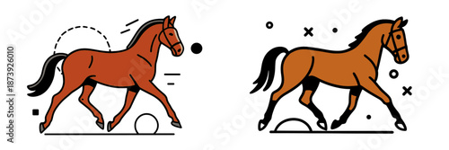 Horses trotting on a minimalist background illustration