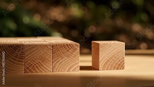 Wooden Blocks Stacked on Table in Warm Light for Creative Backgrounds and Minimalist Design