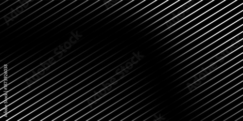 Abstract black and white gradient diagonal striped background.  Gradient white lines on black background pattern. 