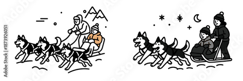 Enjoying a winter sleigh ride with dogs in a snow-covered landscape