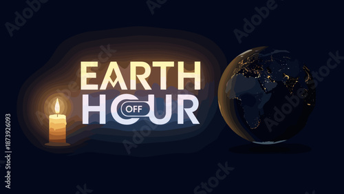 Earth Hour candle with globe illustration on dark background  