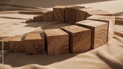 Wooden Cube Frame on Silk Fabric Background Minimalist Product Display Mockup Still Life