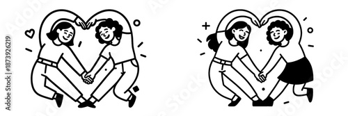 Friends form a heart shape with their hands playfully