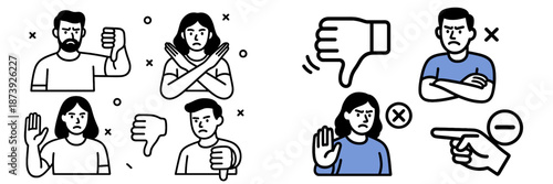 Expressions of disapproval and rejection in vector illustration format
