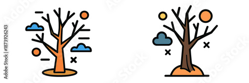 Unique vector illustration of barren trees under different skies