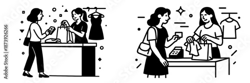 Customers shopping and making purchases in a stylish retail store