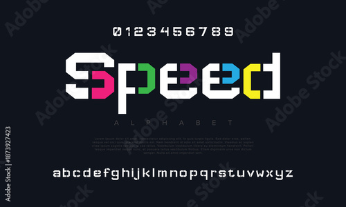 Abstract digital technology logo font alphabet. Minimal modern urban fonts for logo, brand etc. Typography typeface uppercase lowercase and number. vector illustration