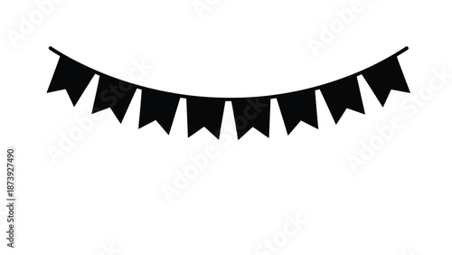 A simple black and white illustration of a string of pennant flags