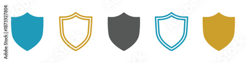 Collection of blue and teal security and protection icons on transparent background