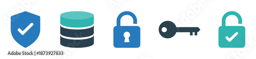 Collection of blue and teal security and protection icons on transparent background