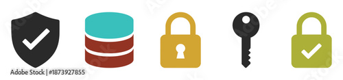 Collection of blue and teal security and protection icons on transparent background