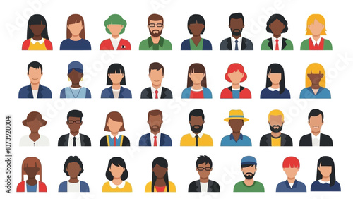 Collection of diverse professional and casual user avatars representing a wide range of global business people and virtual team members