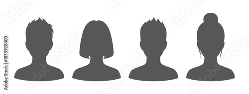 Profile icon. Avatar icons set. Male and female head silhouettes vector on transparent background 