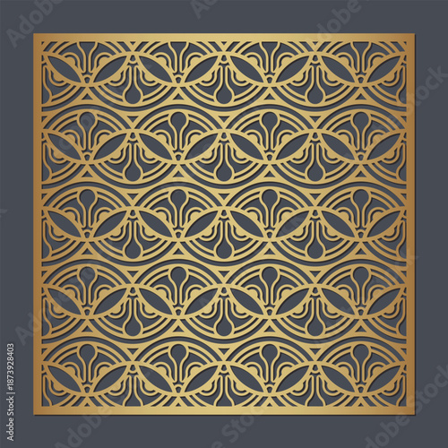 Intricate Golden Laser Cut Square Panel with Decorative Art Deco Pattern