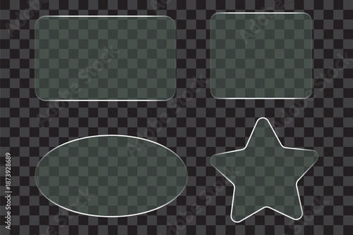 Set of modern frame elements in the style of liquid glass. User interface element for ui ux design. Glass morphism. Transparent frames and buttons. Vector 