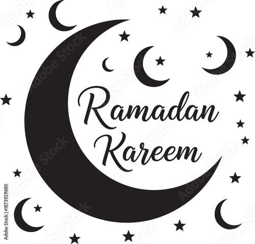 A Ramadan Kareem greeting card with crescent moons and stars