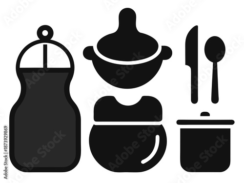 Baby Feeding Set Icons with Spoon Bowl and Silicone Bib