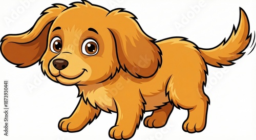 An adorable, cartoon-style puppy with a charming smile and playful demeanor, bringing joy to all.