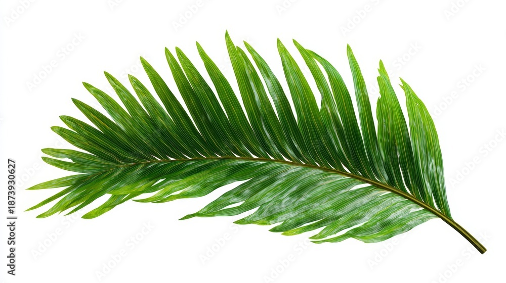 Obraz premium A vibrant green palm leaf displaying elegant curves and textures. Perfect for nature lovers and designers. Discover the beauty of flora and its unique aesthetics. Generative AI